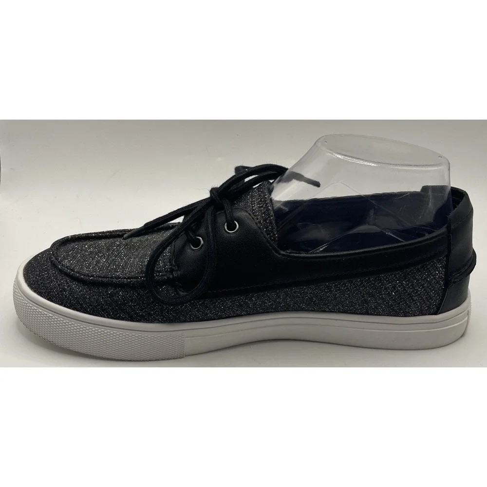 Easy Spirit Women's Kelp Black Size 8M Casual Boat Shoes Leather Metallic Upper